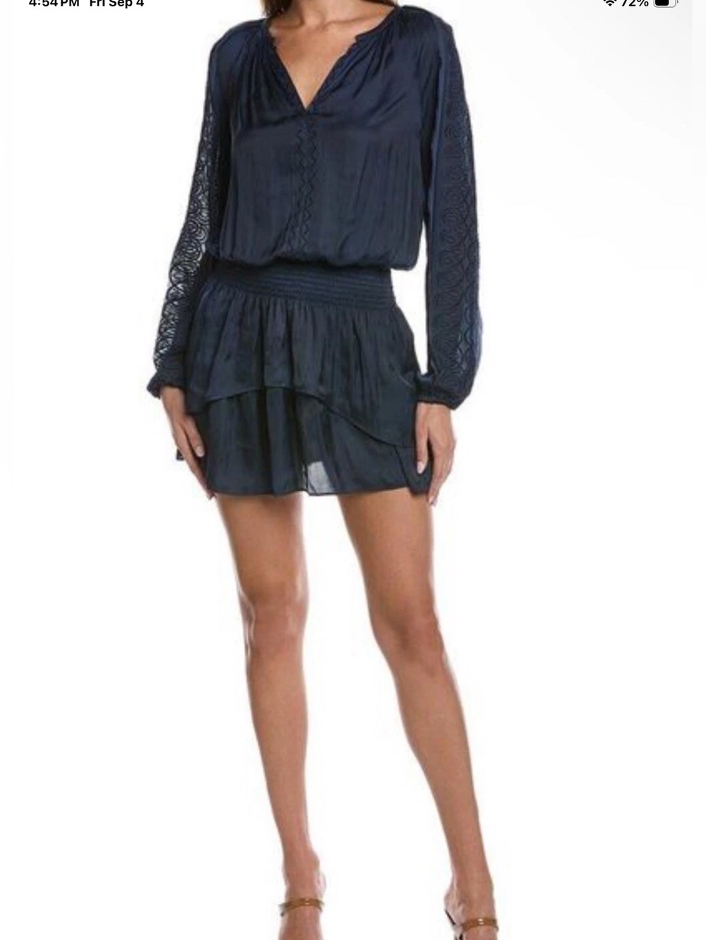 RAMY BROOK Long Sleeve Smocked Mini Dress, Size XS -XXS Navy $445